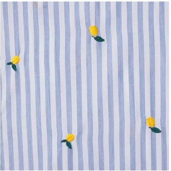 Trovata Birds of Paradis Carla Blouse Top Blue Stripe Short Sleeve Meyer Lemon S - Picture 10 of 10